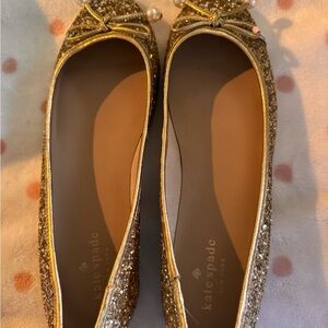 kate spade Gold Glitter Bow Ballet Flats